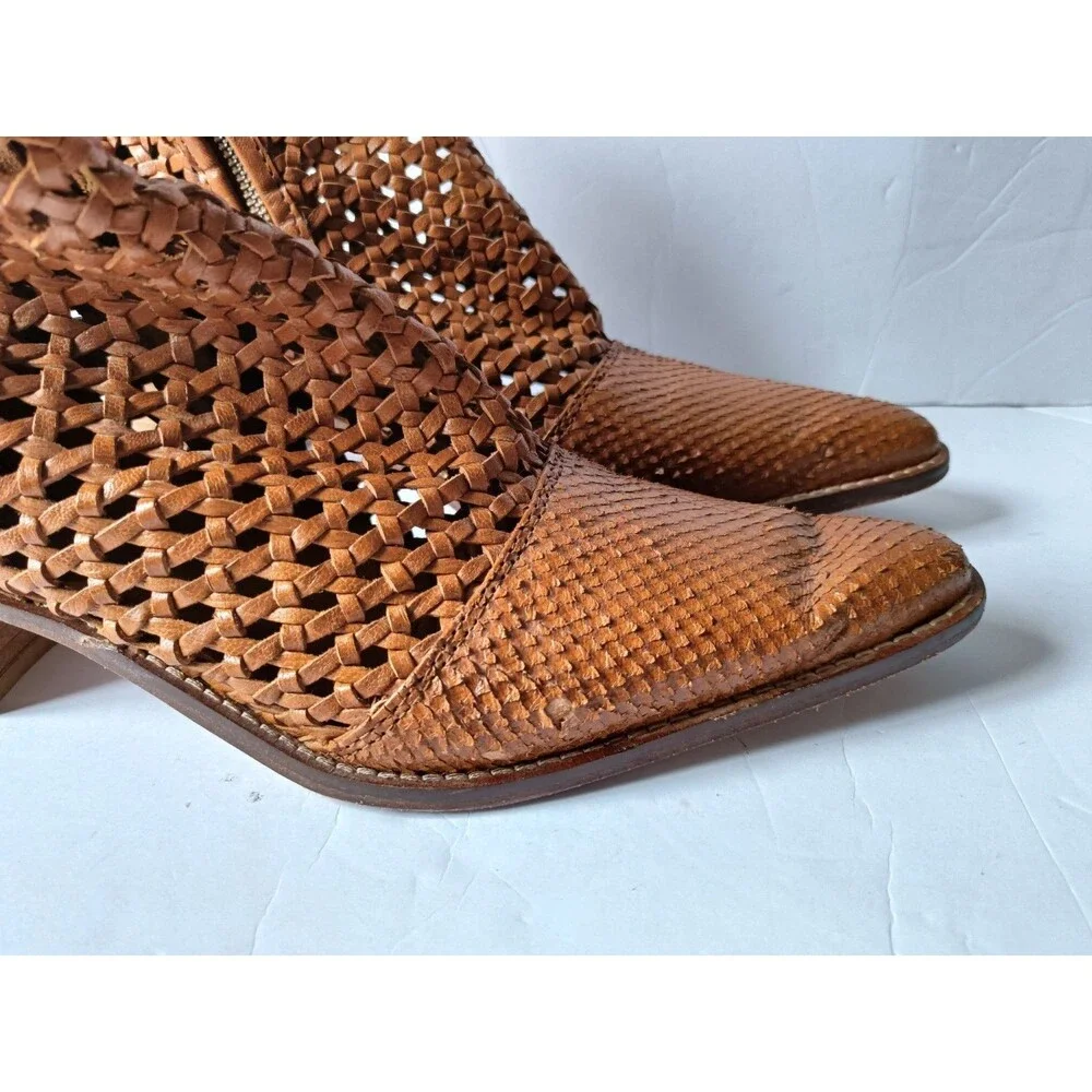 Free People In The Loop Woven Brown Leather Western Ankle Boots Women's Size 10 - Picture 7 of 13